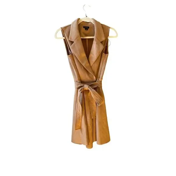 NEW Halogen belted tan faux suede tuxedo mini dress size XS - Picture 6 of 11